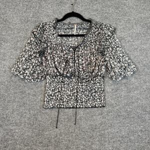 Free People Shirt Womens Medium Floral Corset Blouse Bohemian Cottage Core Fairy